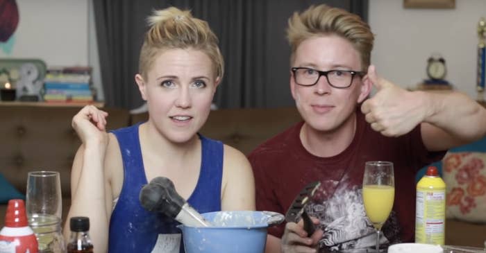 Closeup of Hannah Hart and Tyler Oakley