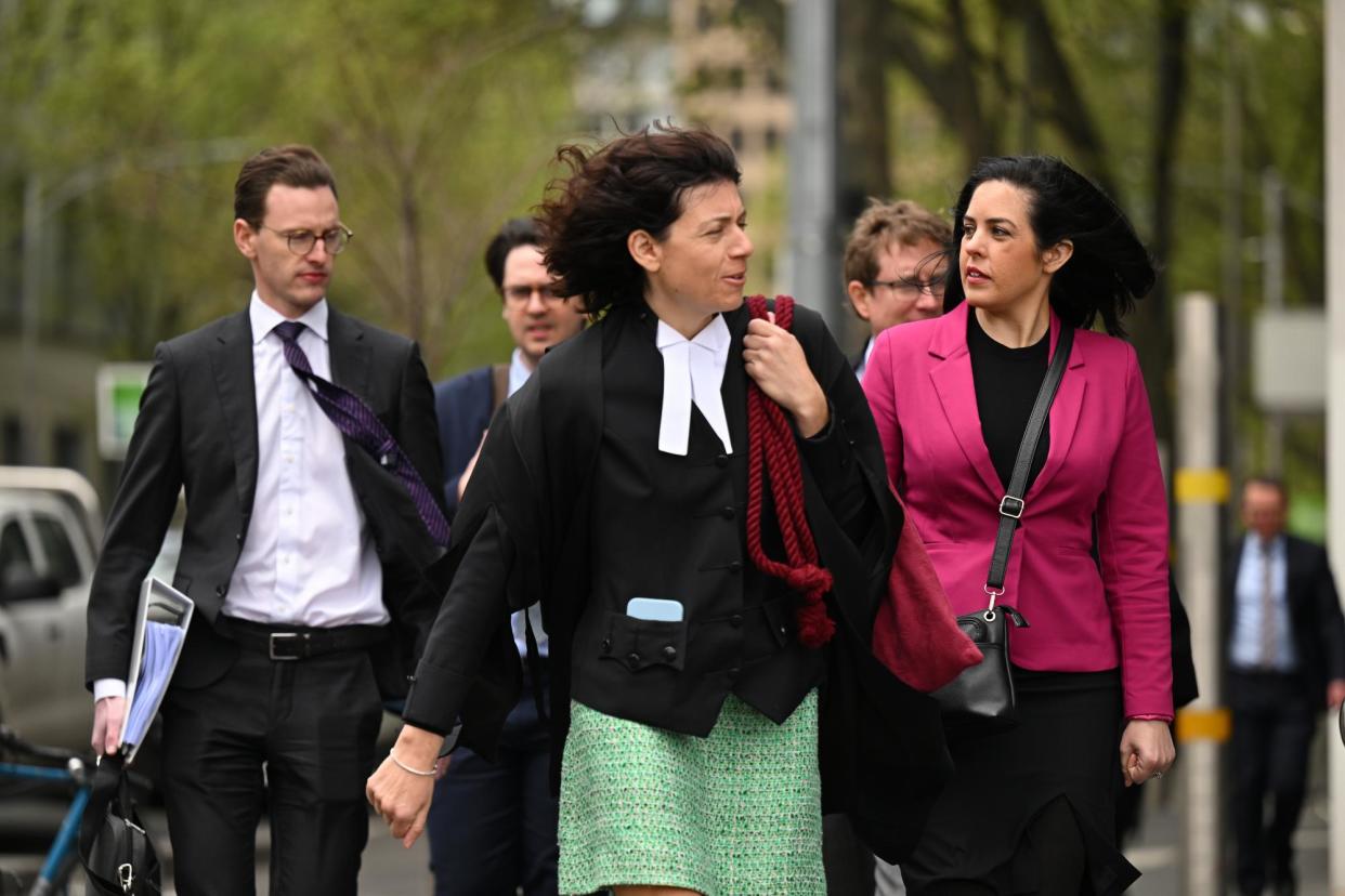 <span>Moira Deeming (right) and lawyer Sue Chrystanthou SC arrive at the federal court in Melbourne. The Victorian MP is suing Liberal leader John Pesutto for allegedly falsely portraying her as a Nazi sympathiser.</span><span>Photograph: James Ross/AAP</span>