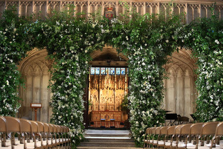 Flowers adorn the front of the organ loft inside St George's Chapel at Windsor Castle for the wedding of Prince Harry to Meghan Markle. May 19, 2018. Danny Lawson/Pool via REUTERS