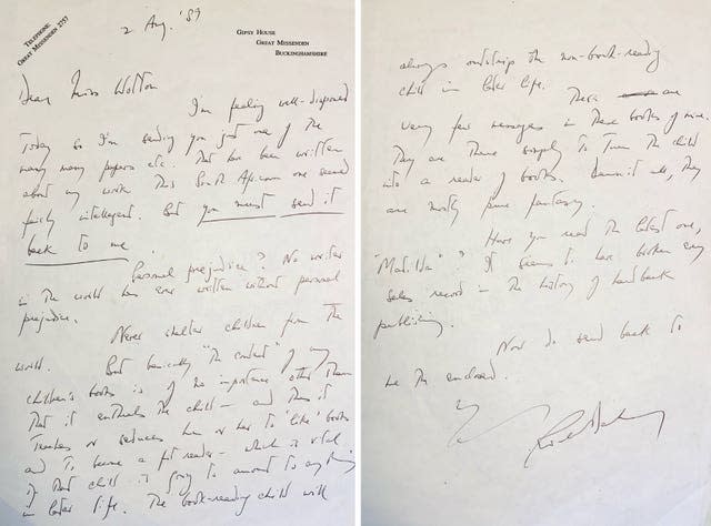 Roald Dahl letter for sale