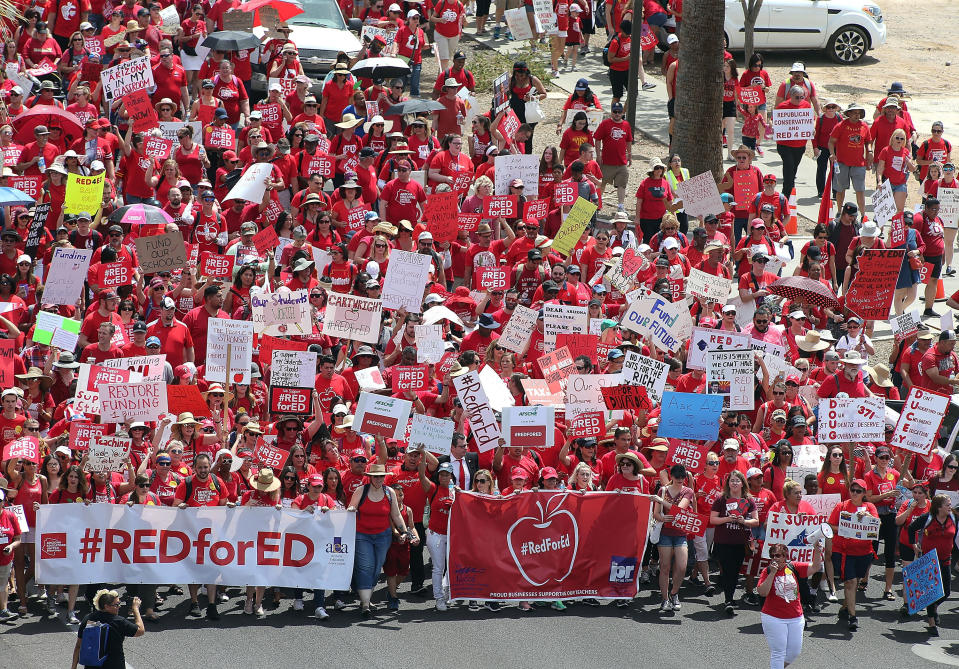 Mass movements like the recent wave of teachers’ strikes have helped organize and mobilize voters to support progressive issues and candidates across the country. (Ralph Freso / Getty Images)