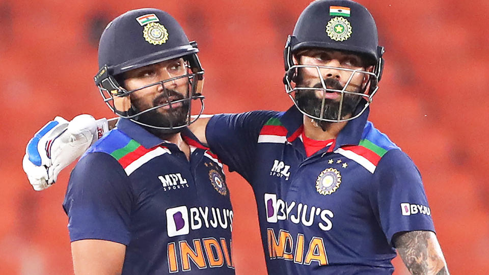 Rohit Sharma and Virat Kohli, pictured here in action for India.