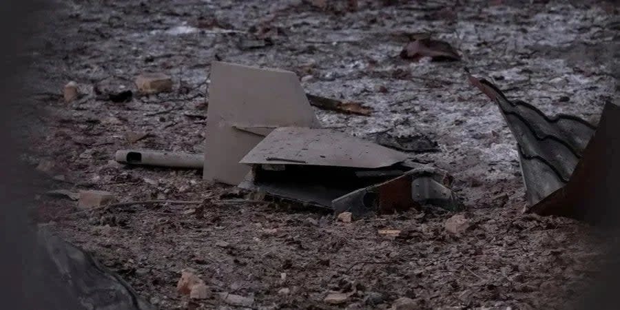 Debris of the downed Shahed attack drone