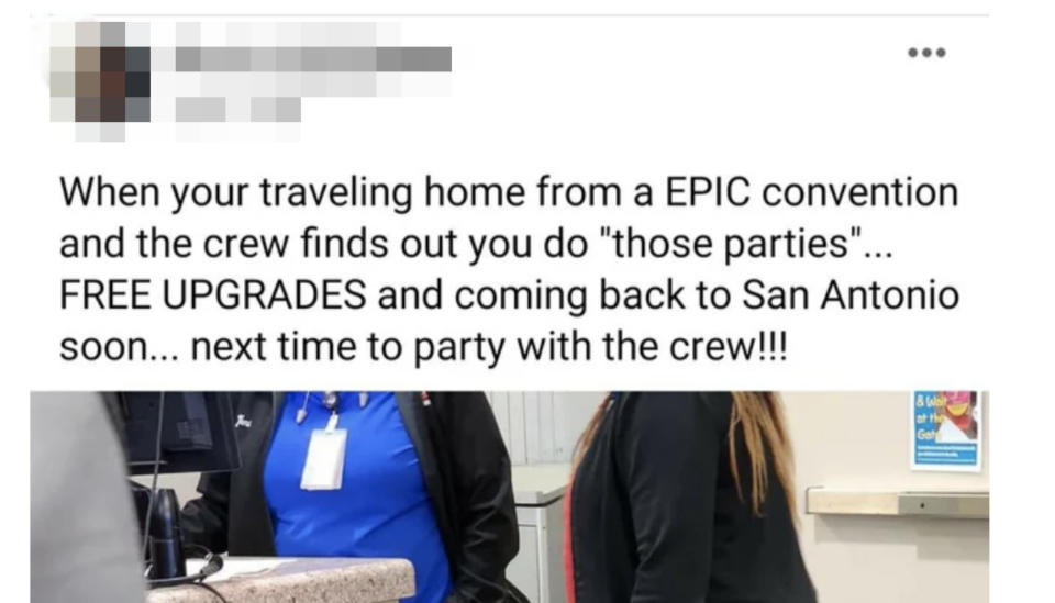 post about getting an upgrade at the airport for being apart of the MLM group