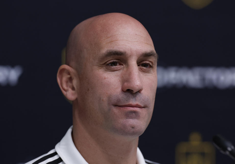 Soccer Football - FIFA World Cup Qatar 2022 - Spain Press Conference - Qatar University Training Site 1, Doha, Qatar - November 21, 2022 President of the Royal Spanish Football Federation Luis Rubiales during a press conference REUTERS/Albert Gea