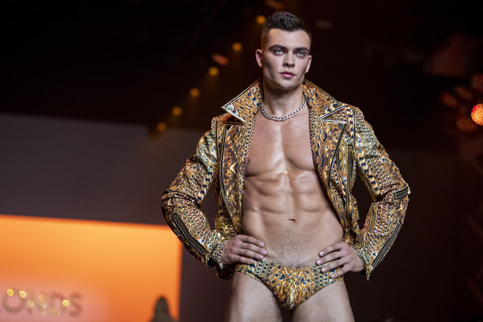 Model Kirill Kabachenko walks the runway at The Blonds fashion show at Spring Place on Wednesday, Sept. 14, 2022, in New York. (AP Photo/Brittainy Newman)