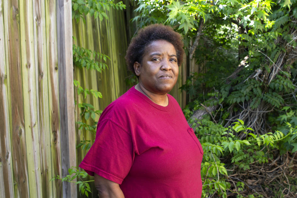 Letitia Sanabria poses for a portrait in Baton Rouge, La., Sunday, May 2, 2021. A national effort helping to bail poor and low-income people out of jail formally announced on Tuesday, May 4, its expansion into the Deep South. Sanabria still weeps when she thinks about the few days last winter that she spent in a Louisiana parish jail because she couldn’t afford to post bond on $5,000 bail. “It caused chaos, and it was the worst experience ever,” said Sanabria, who had been arrested in Baton Rouge in December for allegedly interfering in a custody dispute involving her grandchild. Before that day, the 54-year-old had never been jailed in her life. (AP Photo/Dorthy Ray)