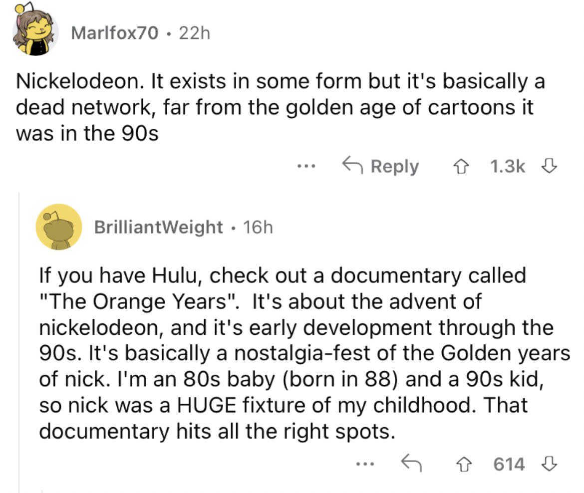 Reddit screenshot about how Nickelodeon has gone downhill.