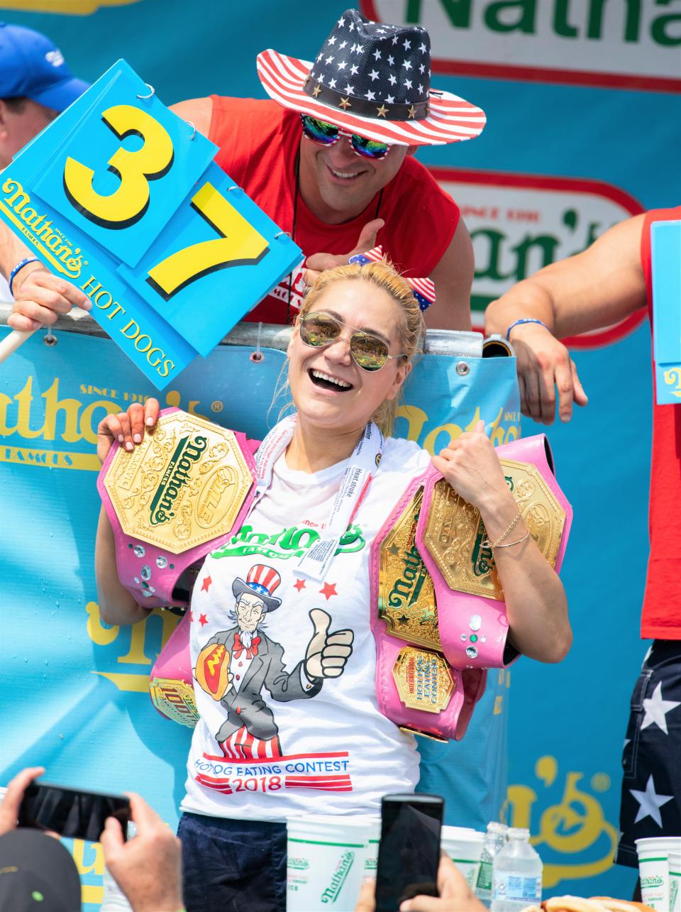 Miki Sudo is the top-ranked female competitor in Major League Eating, as seen here on Wednesday, July 4, 2018, in Coney Island, New York. Sudo will compete in Saturday's egg-roll eating contest in Lubbock.