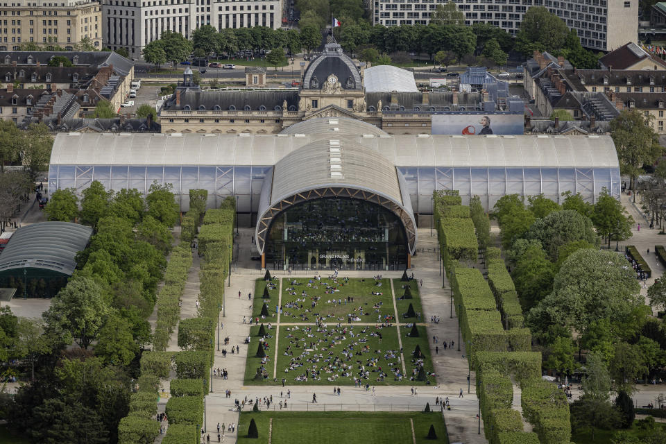 The Grand Palais Ephemere is seen, Sunday, April 14, 2024 in Paris. The Grand Palais Ephemere, or Champ de Mars Arena, will host Judo and Wrestling competitions at the Paris 2024 Olympic Games. (AP Photo/Aurelien Morissard, File)