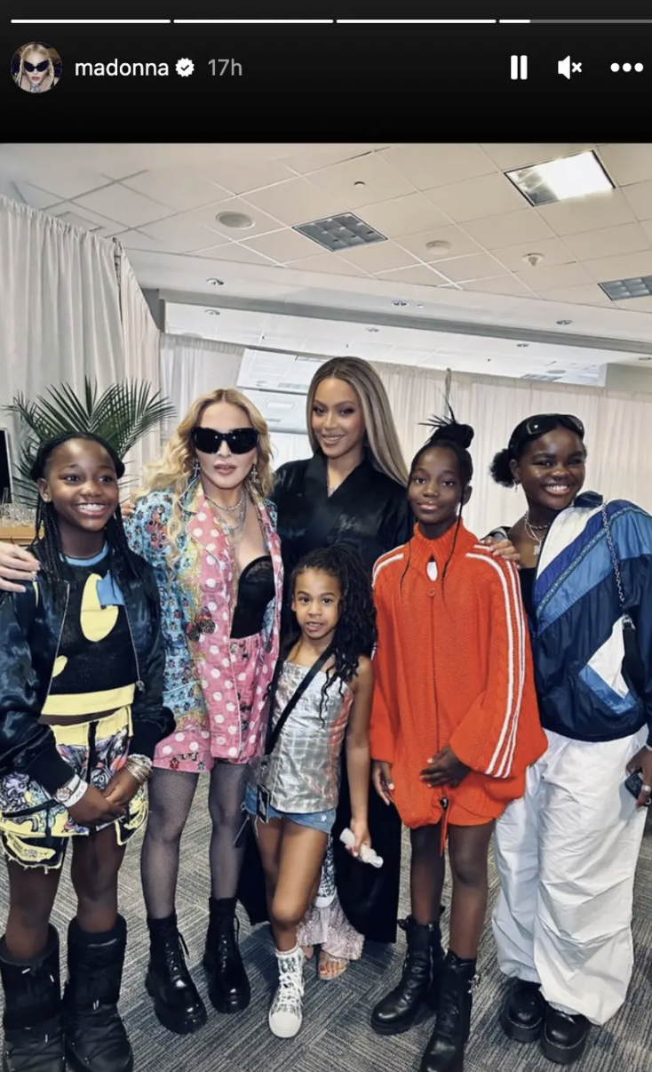 Madonna, three of her daughters, Beyoncé, and her daughter Rumi