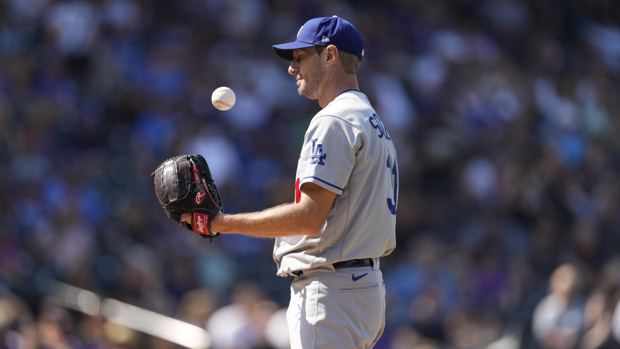 Los Angeles Dodgers pitcher Max Scherzer is a candidate to win NL Cy Young. (AP Photo/David Zalubowski)