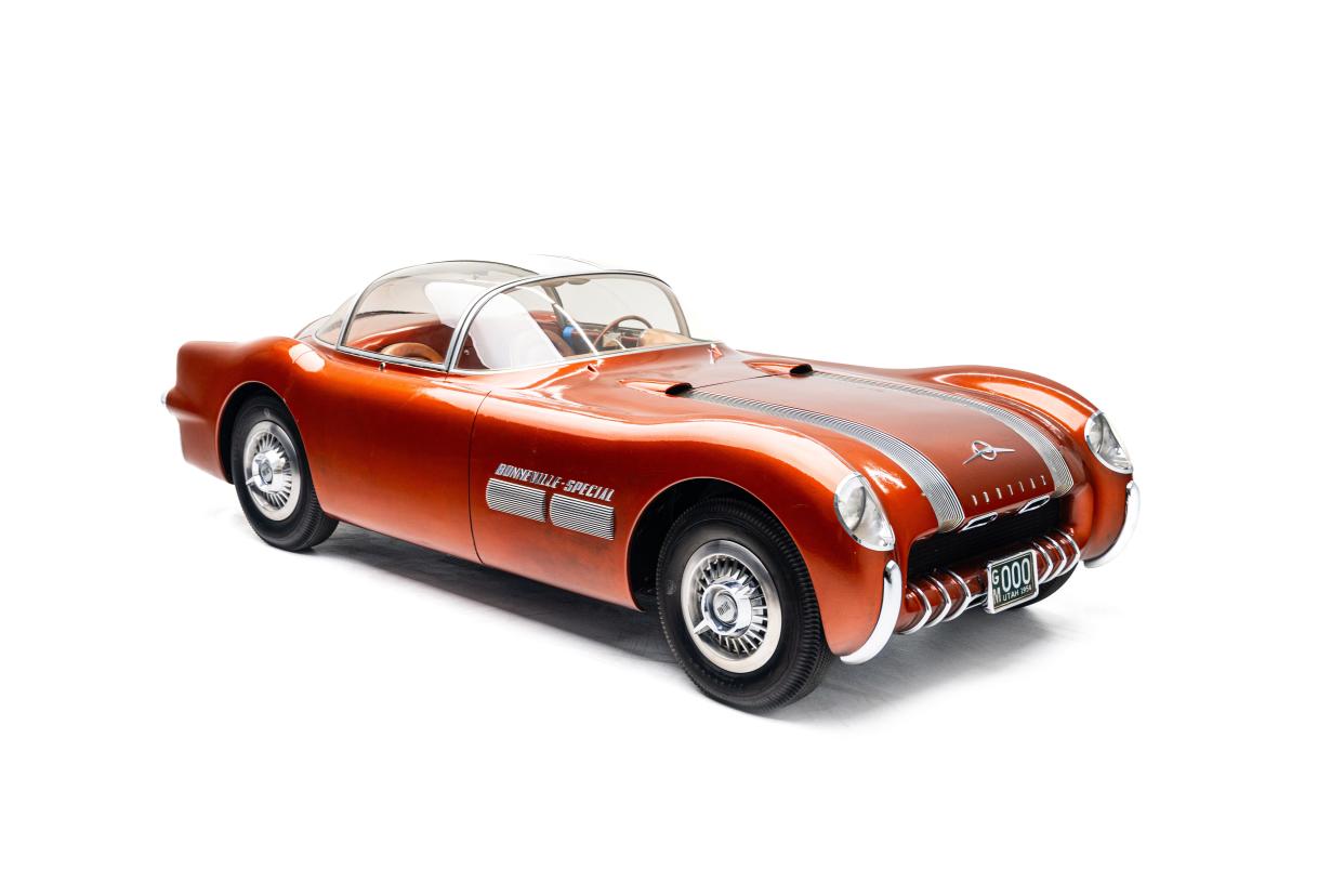 The 1954 Pontiac Bonneville Special is part of the exhibition "GM’s Marvelous Motorama: Dream Cars from the Joe Bortz Collection" at the Petersen Automotive Museum.