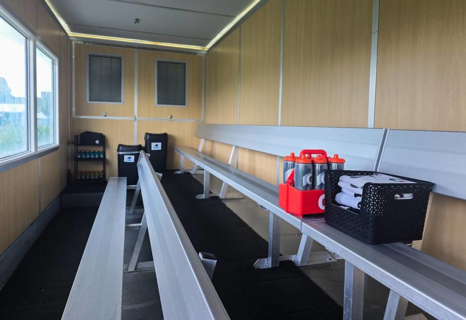 The cooling trailer at the Carolina Panthers Training Camp in Charlotte, N.C., on Monday, August 5, 2024.