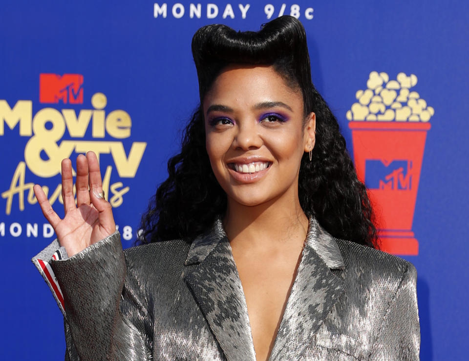 2019 MTV Movie and TV Awards - Arrivals – Santa Monica, California, U.S., June 15, 2019. Tessa Thompson waves. REUTERS/Mike Blake