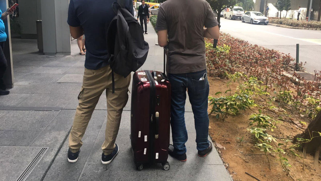 The backpack and luggage carried by Yahoo News Singapore’s Senior Correspondent Safhras Khan (left) and News Editor Vernon Lee (right) during their observations of random bag checks conducted at MRT stations recently. (Photo: Dhany Osman/Yahoo News Singapore)