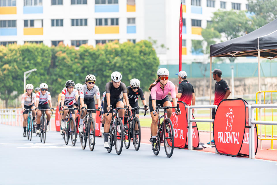 Cyclists at the race simulation for the PRURide Seeker’s Criterium. (PHOTO: Tour de France Prudential Singapore Criterium)