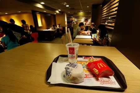 A burger set is displayed at a McDonald's restaurant in Hong Kong in this photo illustration taken July 31, 2014. REUTERS/Bobby Yip