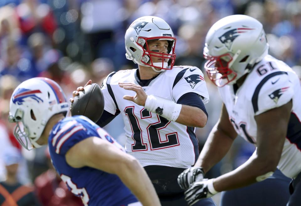 New England Patriots quarterback Tom Brady faces the Bills again on Saturday. (AP Photo/Ron Schwane)