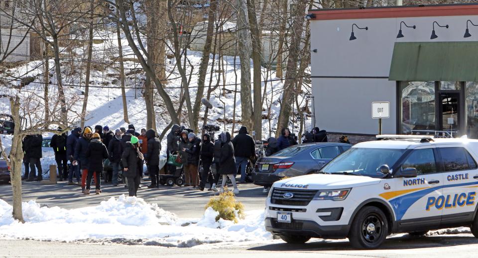 Cast and crew of CBS's FBI: Most Wanted film a scene in the Townhouse Diner parking lot in North White Plains Feb. 16, 2024.