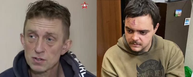 ▲被俄軍俘虜的阿斯林（右）與平納（左）在俄國營媒體現身。（圖／翻攝自每日郵報）