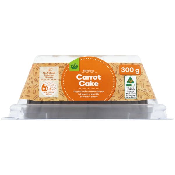 Woolie's Carrot Cake has been revealed to be extremely light on the carrots. Photo: Woolworths