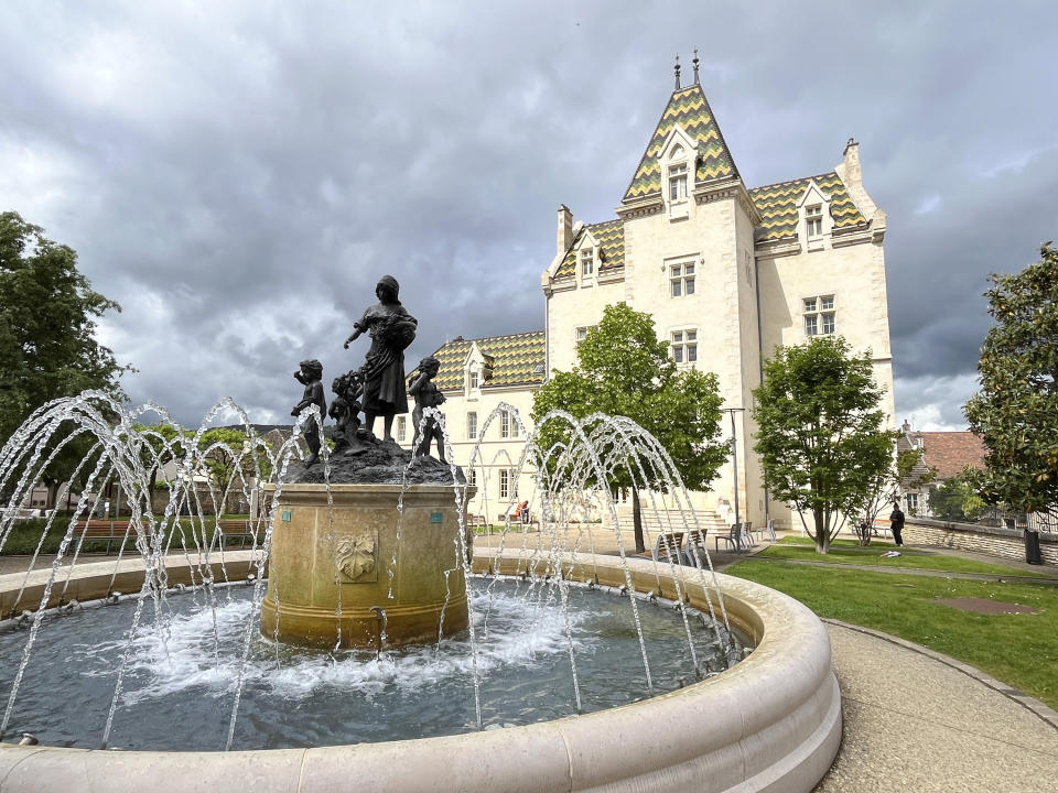 A fountain appears in the village of Meursault on the Voie des Vignes, in the Burgundy region of France. (Steve Wartenberg via AP)