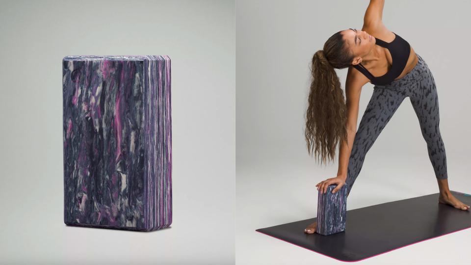 For a comfortable yoga block, try the lululemon Lift and Lengthen block.