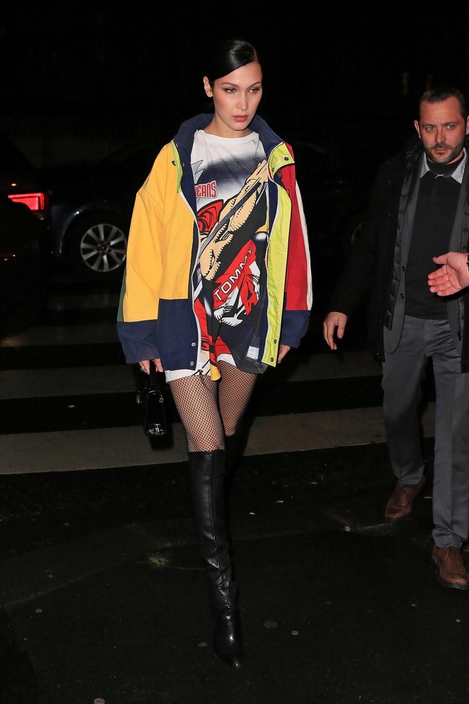 <p>Bella stepped out in Paris wearing pieces from sister Gigi’s latest collaboration with Tommy Hilfiger. We’re team Bella on this look, who obviously knows when it comes to pants: No pants are the best pants. </p>