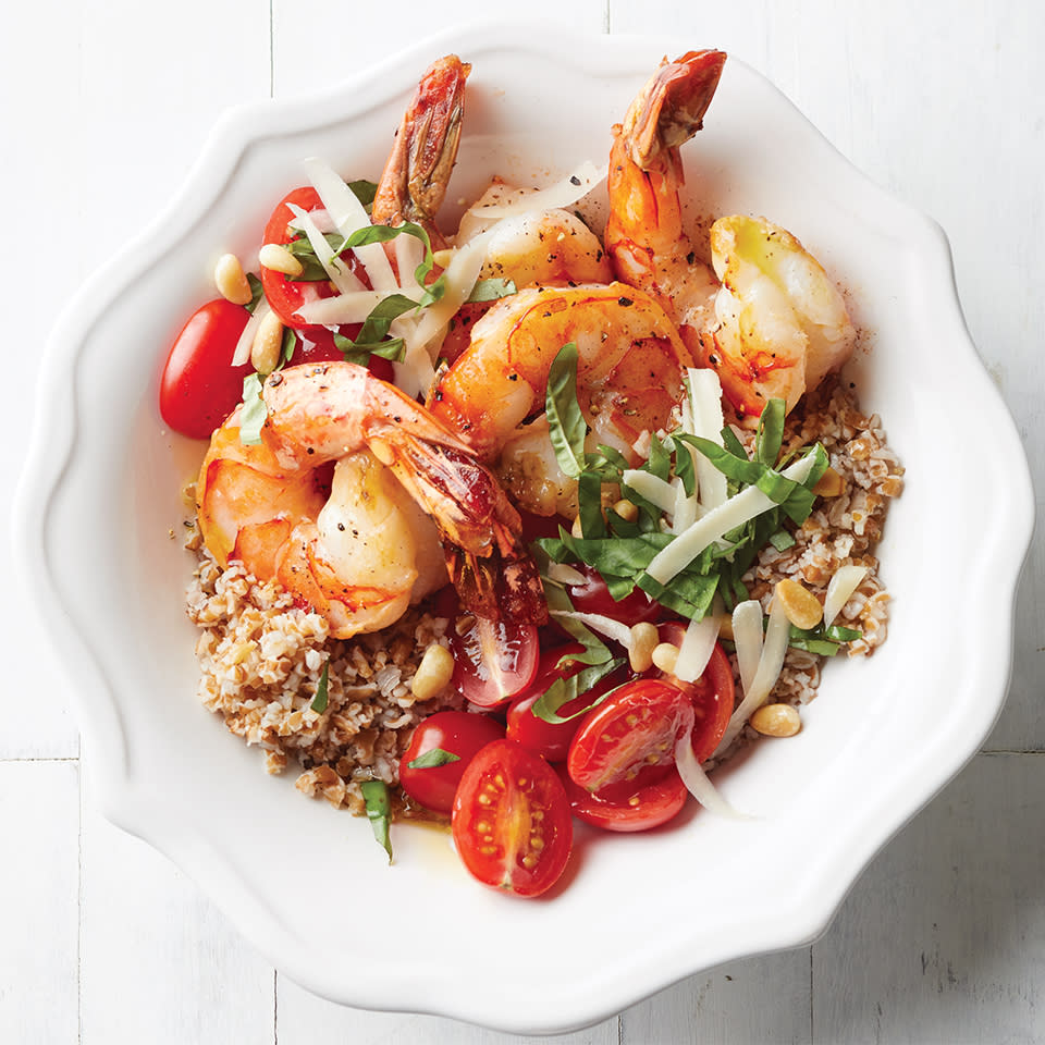 Shrimp, Bulgur, and Tomato Bowls