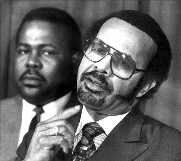 The Reverend R.N. Gooden, president of the Fla. Chapter of the Southern Christian. Leadership speaks during a 1987 new conference in Tallahassee.