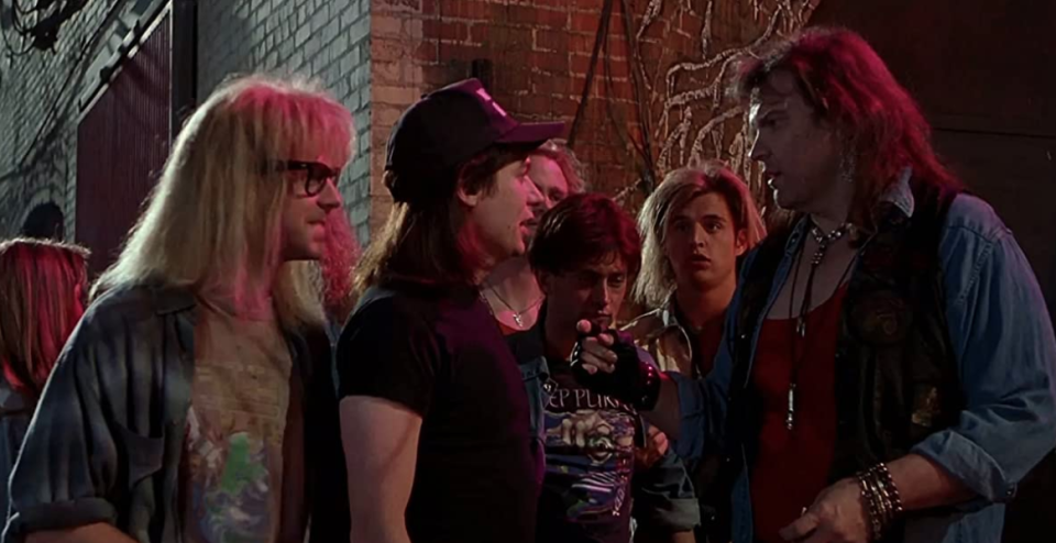 Meat Loaf (far right) making his Wayne&#39;s World cameo (Paramount Pictures)