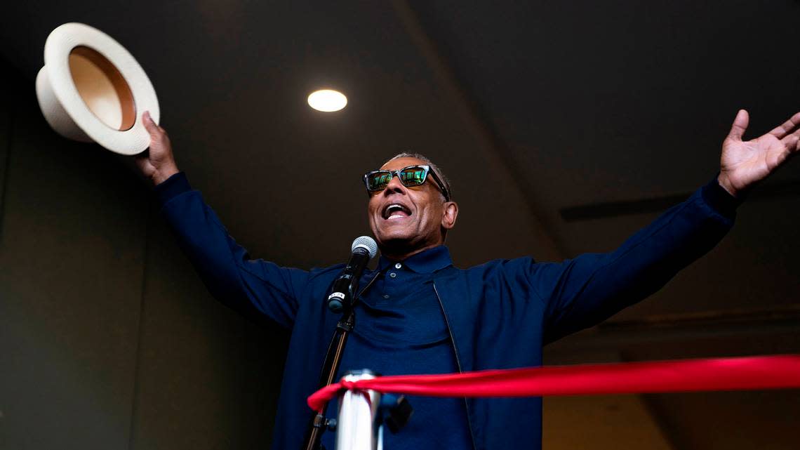 Giancarlo Esposito welcomes the crowd at the start of the annual GalaxyCon on Thursday, July 28, 2022 in Raleigh, N.C. at the Raleigh Convention Center.