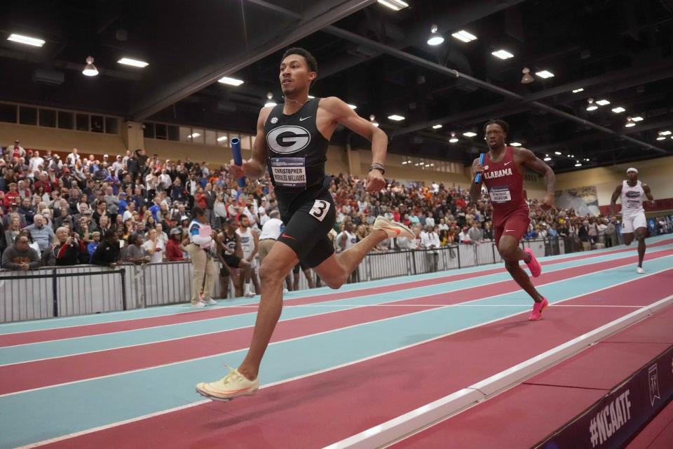 Canadian sprinter Christopher Morales Williams of the University of Georgia, pictured competing in February, won in a time on Saturday that would've earned a silver medal at the Tokyo Olympics three years ago. (Hirby Lee/USA TODAY Sports/File - image credit)