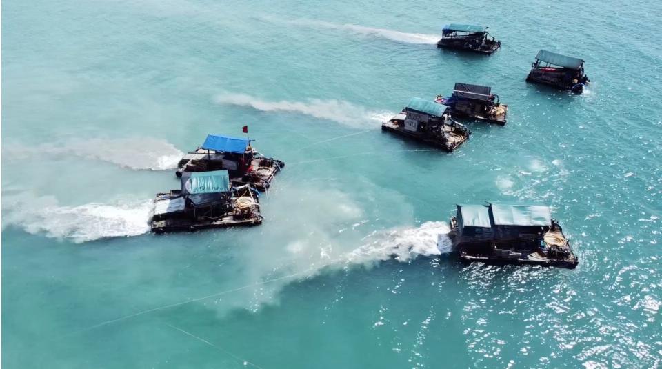 Floating tin mines in the Indonesian Sea
