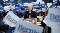 Democratic presidential candidate U.S. Sen. Bernie Sanders, I-Vt., speaks during a campaign rally at the University of Michigan in Ann Arbor, Mich., Sunday, March 8, 2020. (AP Photo/Paul Sancya)