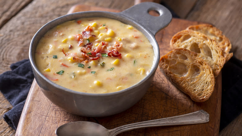 Bowl of homemade corn chowder