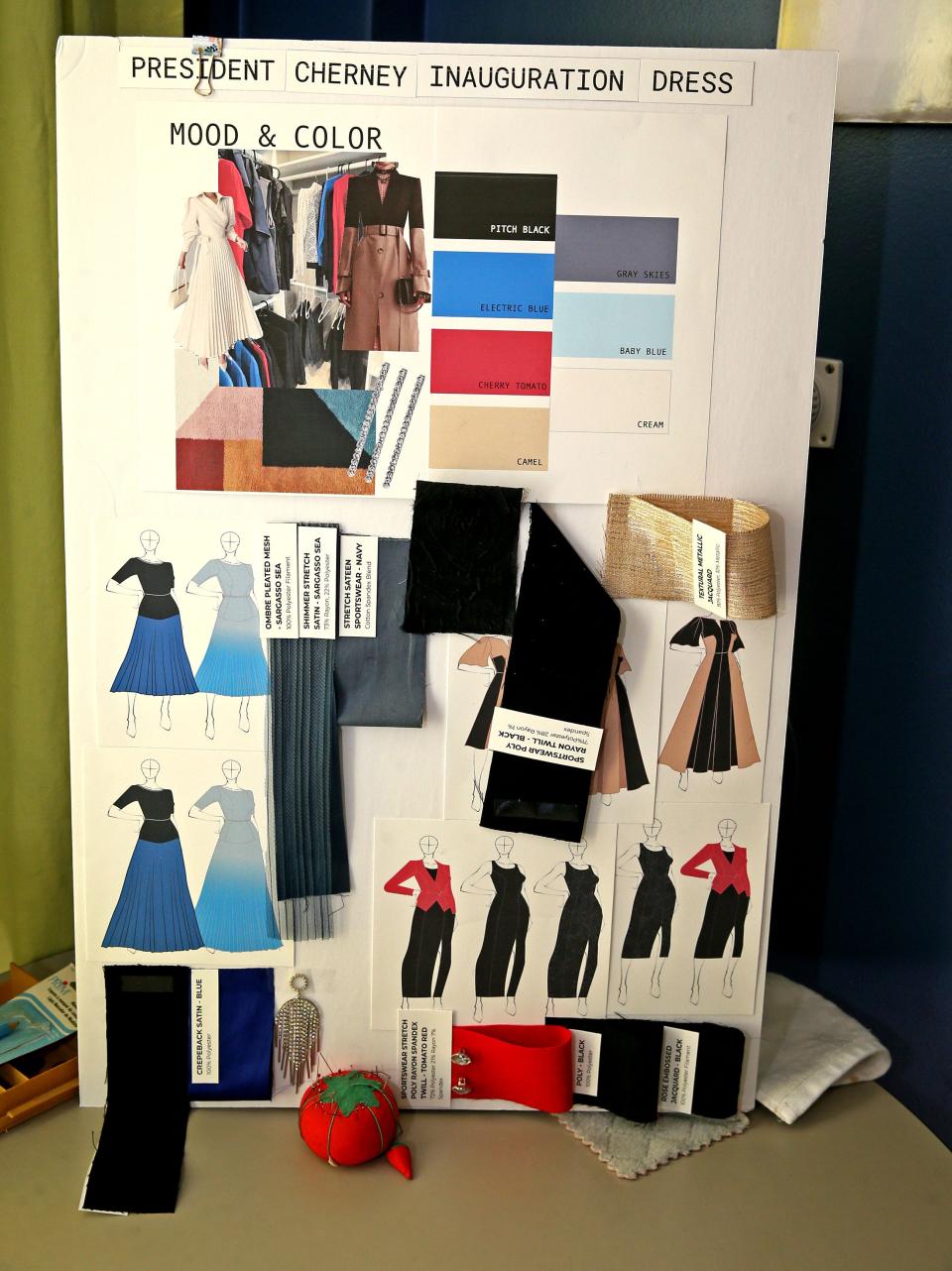 Designer Shoua Xiong put together this story board as part of her work in designing the evening dress Mount Mary University President Isabelle Cherney will wear for her reception on the day of her March 31 inauguration.