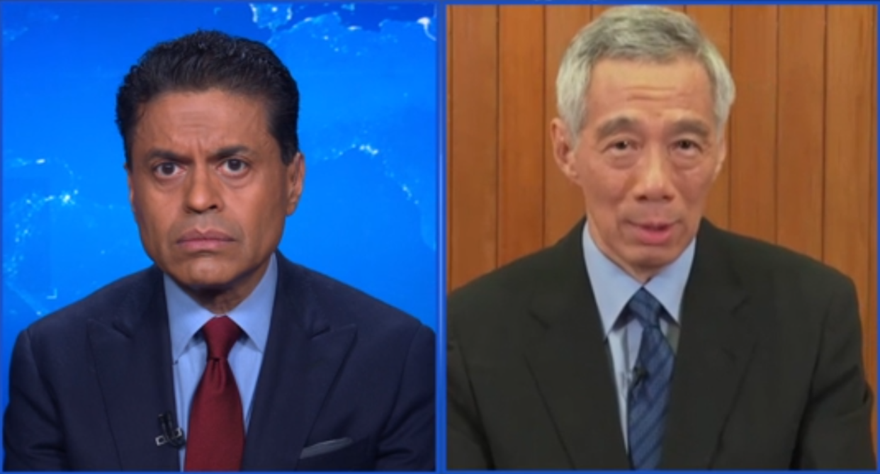 CNN's Fareed Zakaria interviews Singapore Prime Minister Lee Hsien Loong via videoconference, on Sunday, 29 March 2020. SCREENCAP: CNN's Fareed Zakaria