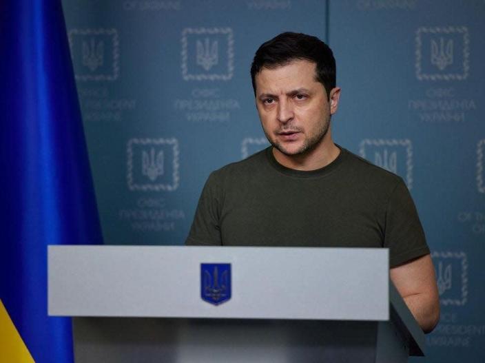 Ukrainian President Volodymyr Zelensky seen in Kyiv, Ukraine on February 28, 2022.