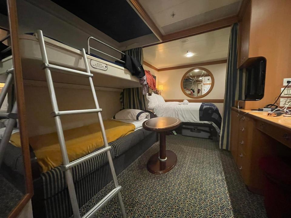 Jill was upgraded to a deluxe inside stateroom.