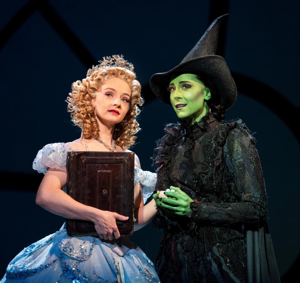 Jennafer Newberry, as Glinda, and Lissa DeGuzman as Elphaba in "Wicked," which played at the Kravis Center.