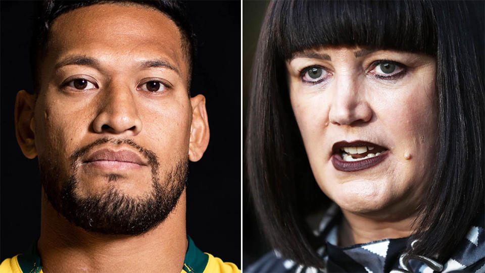 Israel Folau and Rugby Australia boss Raelene Castle. Image: Getty