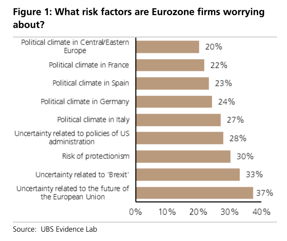 Biggest risks: The concerns of European business leaders. Photo: UBS