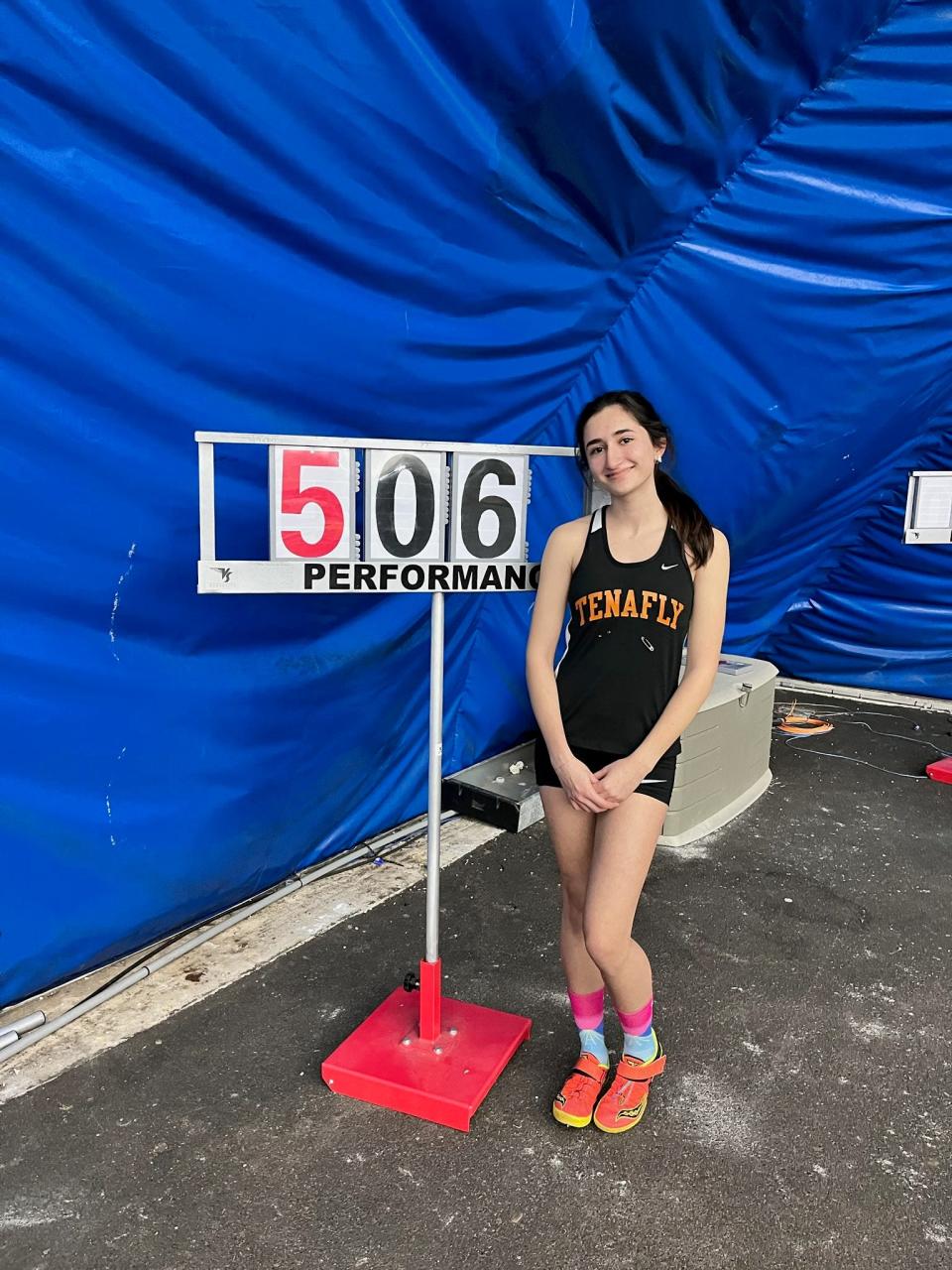 Tenafly's Norina Khanzada poses with her high jump winning performance at the North 1 group 2 sectionals on Feb. 3, 2023