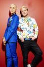 Tyler Glenn, left, and Chris Allen, of the band Neon Trees, pose for a portrait to promote the band's upcoming third album, "Pop Pyschology," on Tuesday, April 22, 2014 in New York. (Photo by Dan Hallman/Invision/AP)