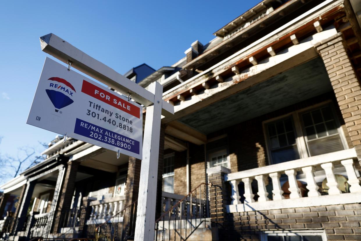 A house on sale is seen in Washington D.C., the United States on Dec. 12, 2021. U.S. annual home price growth remained strong at 18 percent in October, the highest recorded in the 45-year history of the index, according to CoreLogic's Home Price Index. (Photo by Ting Shen/Xinhua via Getty Images)