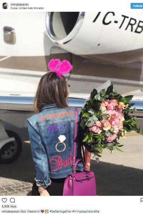 Mina Basaran posted photographs of what appeared to be her hen party, including one of the plane