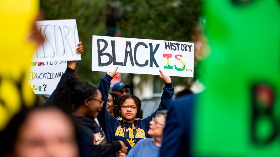 Hundreds participate in the National Action Network demonstration in response to Gov. Ron DeSantis' rejection of a high school African American history course, Wednesday, Feb. 15, 2023, in Tallahassee, Fla. - Alicia Devine/Tallahassee Democrat/AP/FILE