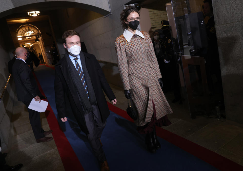 Cole and Ella Emhoff arrive for the inauguration on the West Front of the U.S. Capitol on Jan. 20, 2021.